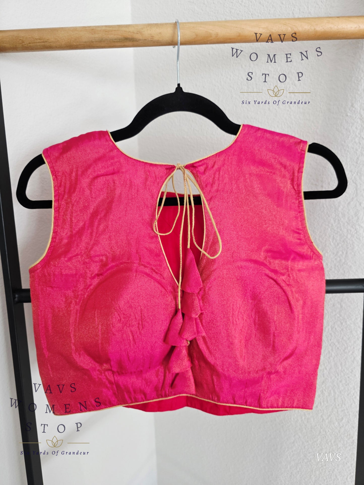 Pink Tissue Sleeveless Stitched Blouse