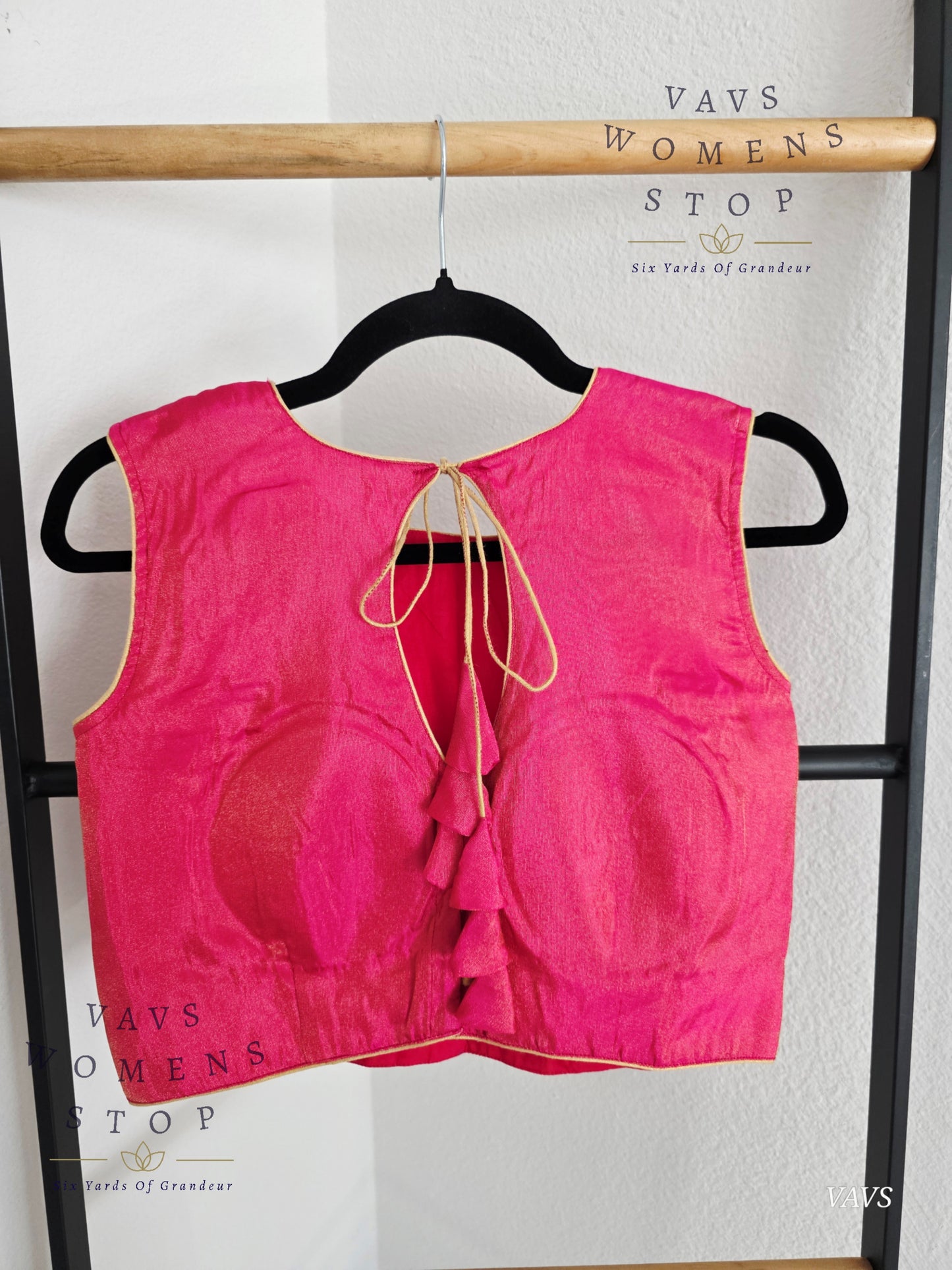 Pink Tissue Sleeveless Stitched Blouse