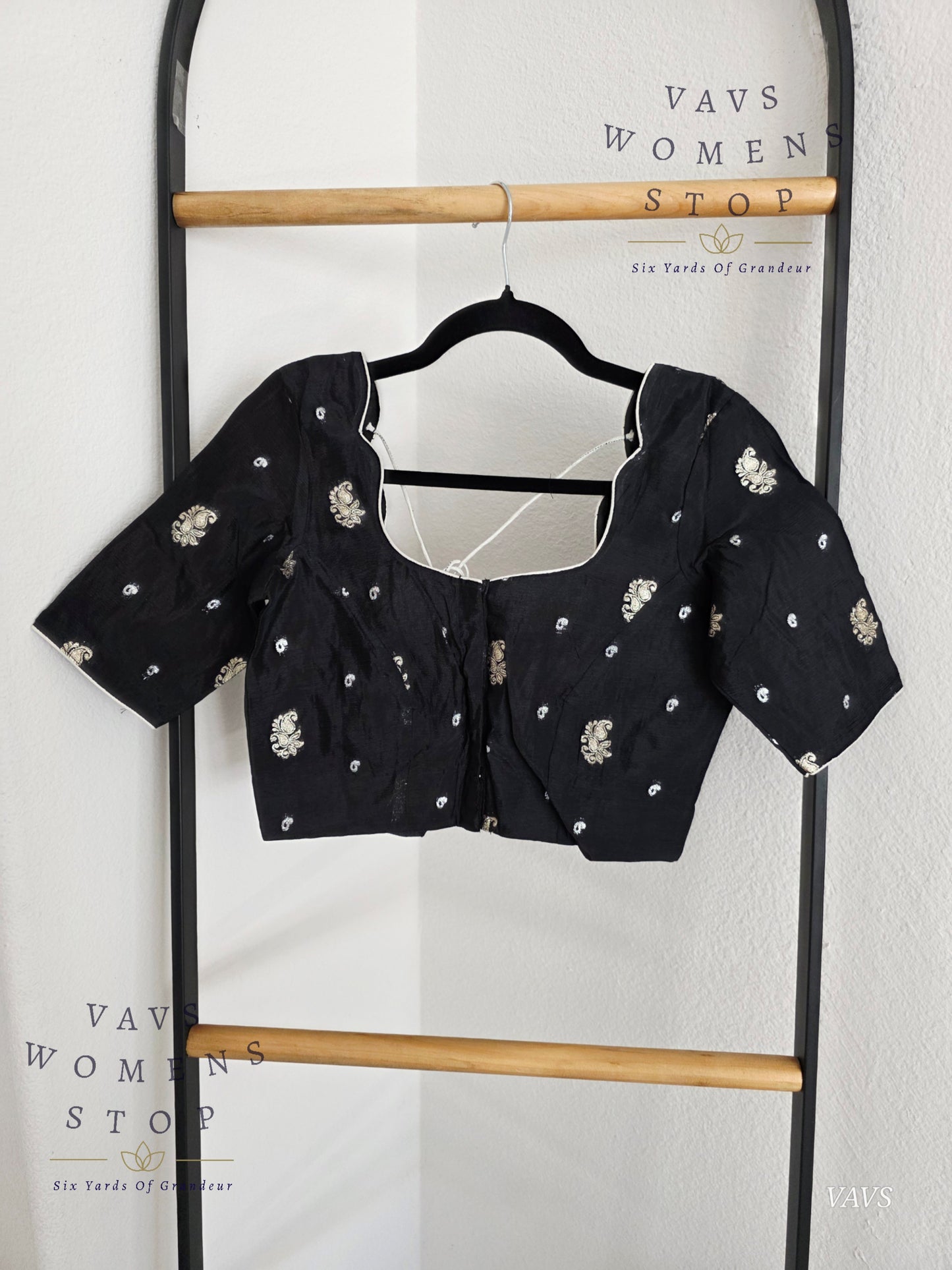 Black Munga Crepe Silk Stitched Blouse