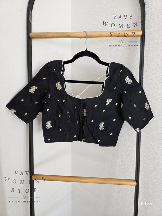 Black Munga Crepe Silk Stitched Blouse