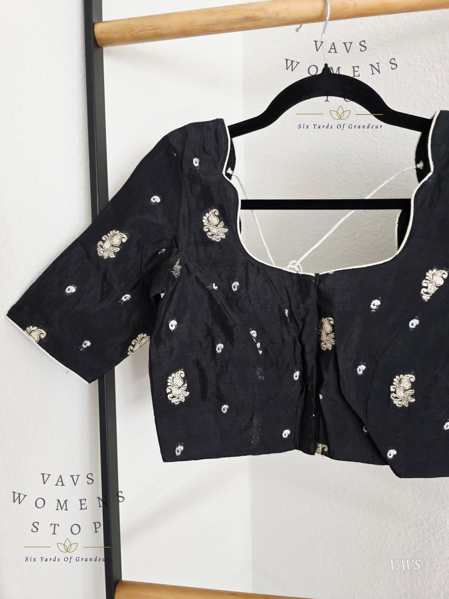 Black Munga Crepe Silk Stitched Blouse