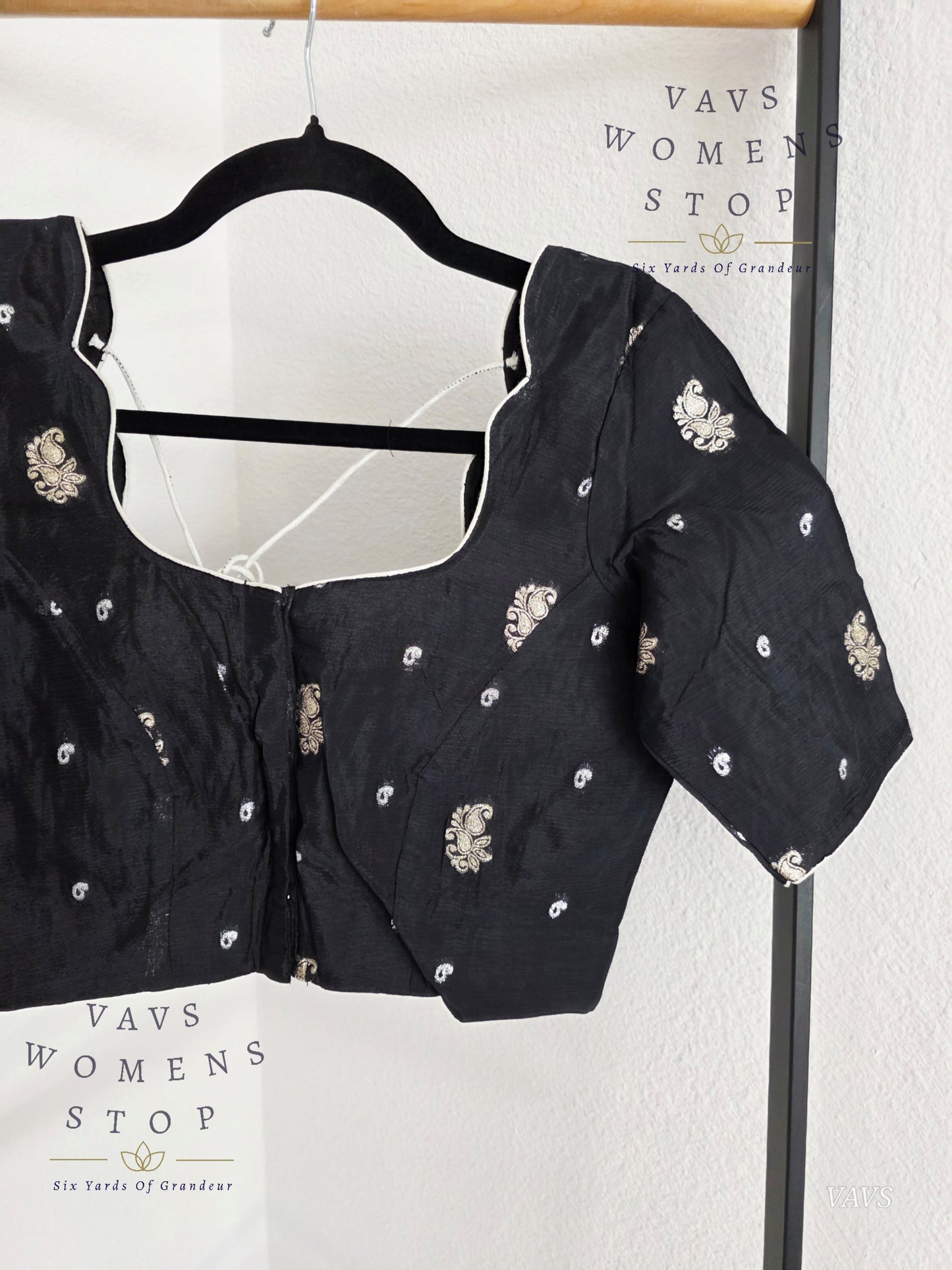 Black Munga Crepe Silk Stitched Blouse