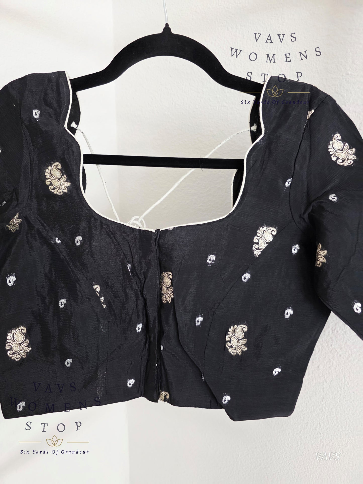 Black Munga Crepe Silk Stitched Blouse