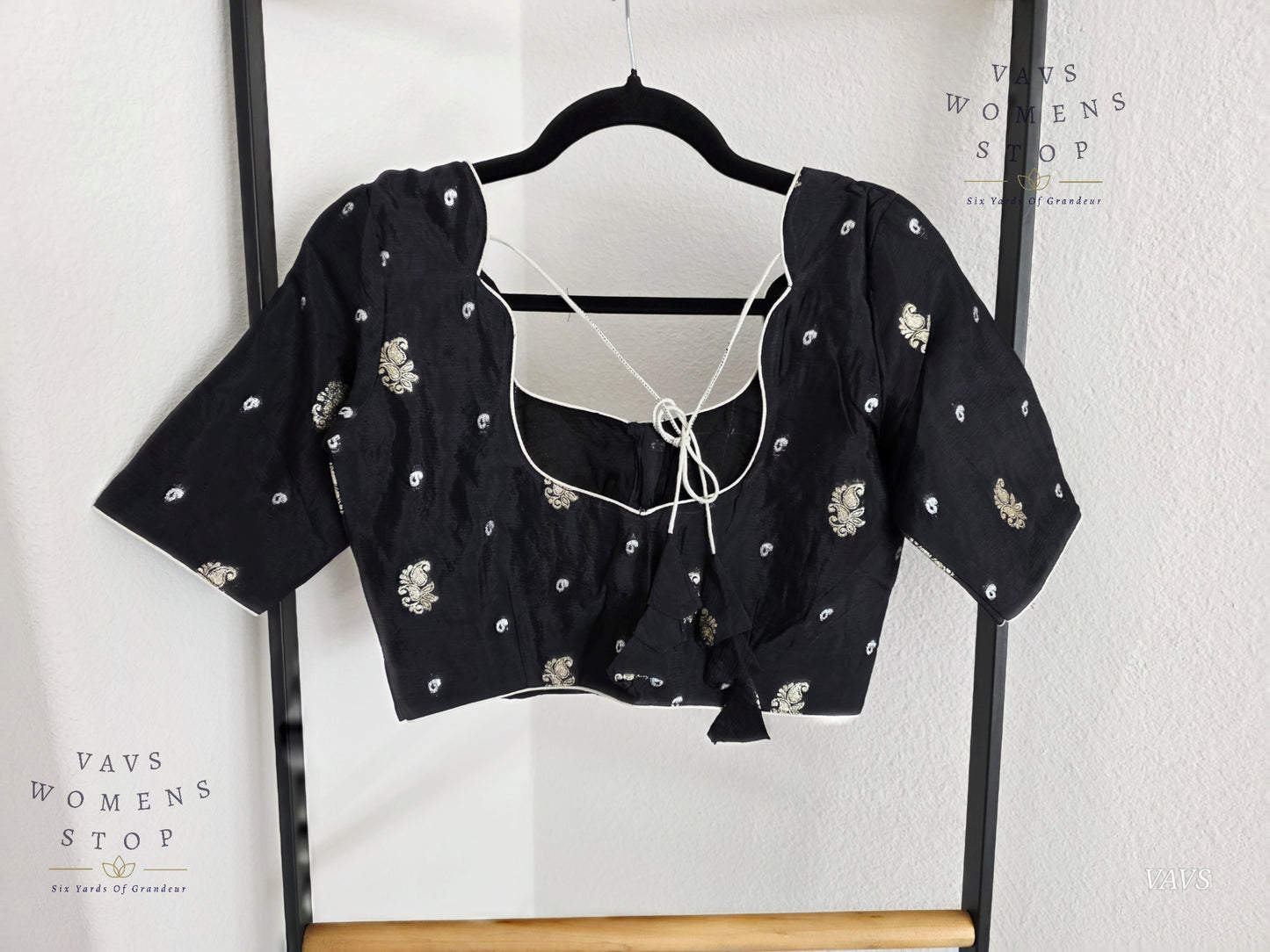 Black Munga Crepe Silk Stitched Blouse