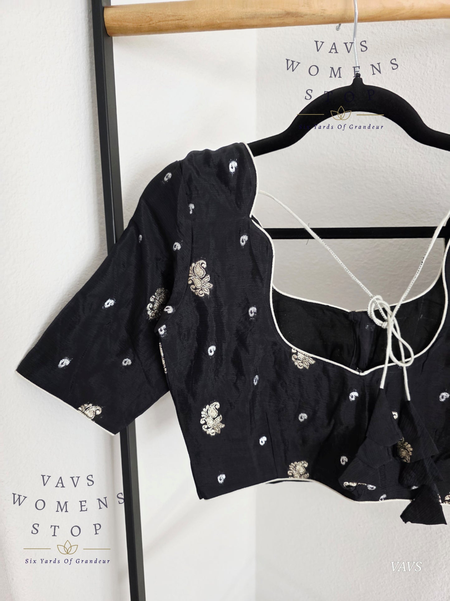 Black Munga Crepe Silk Stitched Blouse