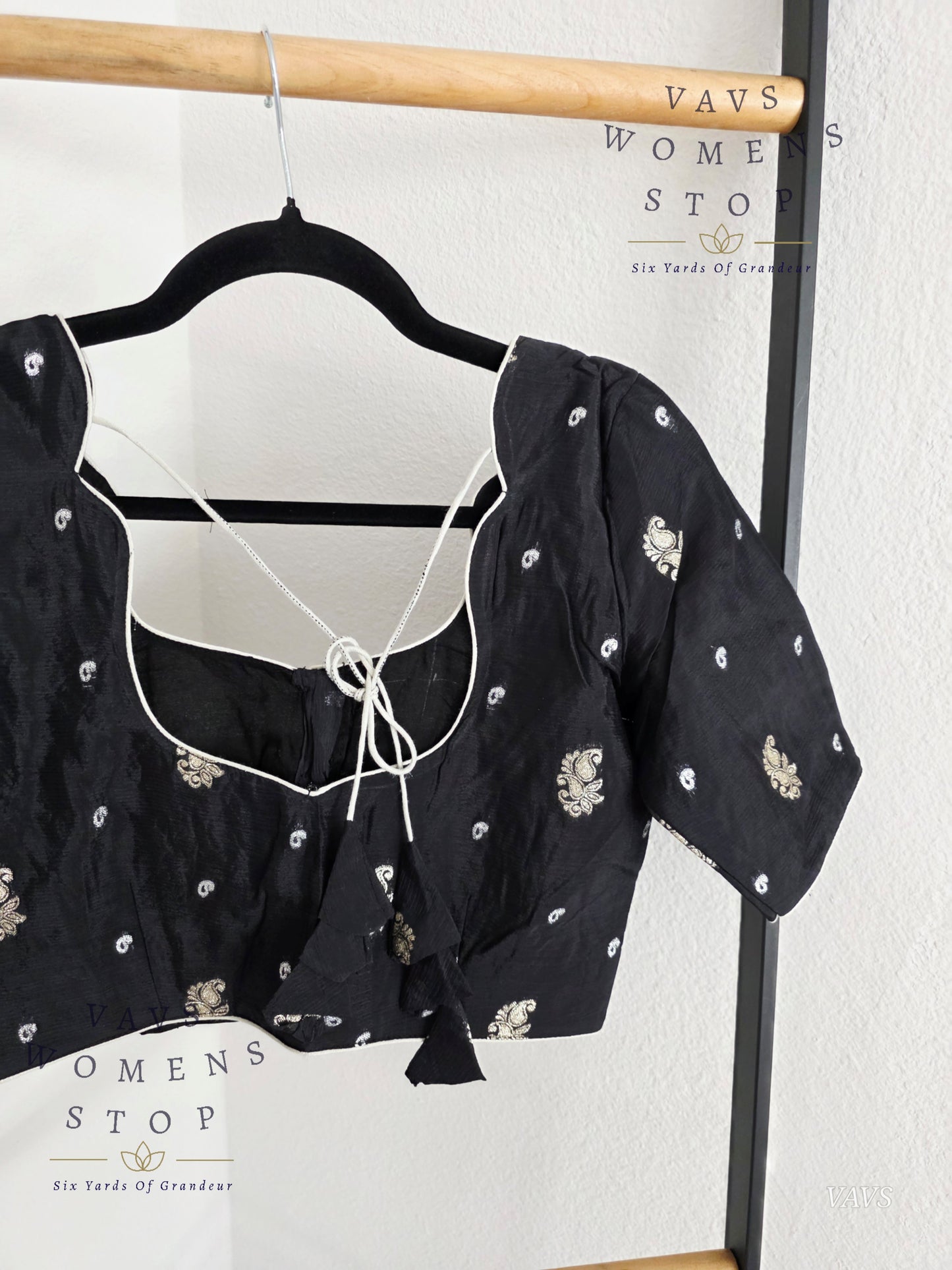 Black Munga Crepe Silk Stitched Blouse