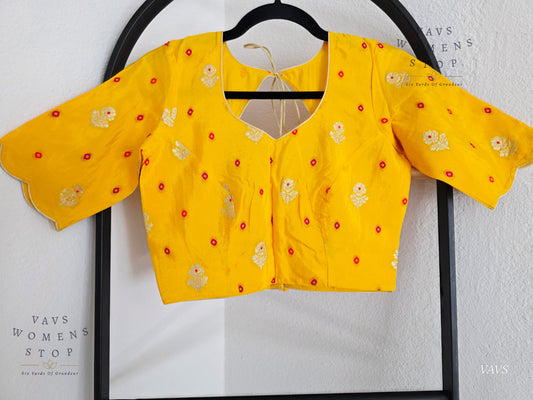 Yellow Munga Crepe Silk Stitched Blouse