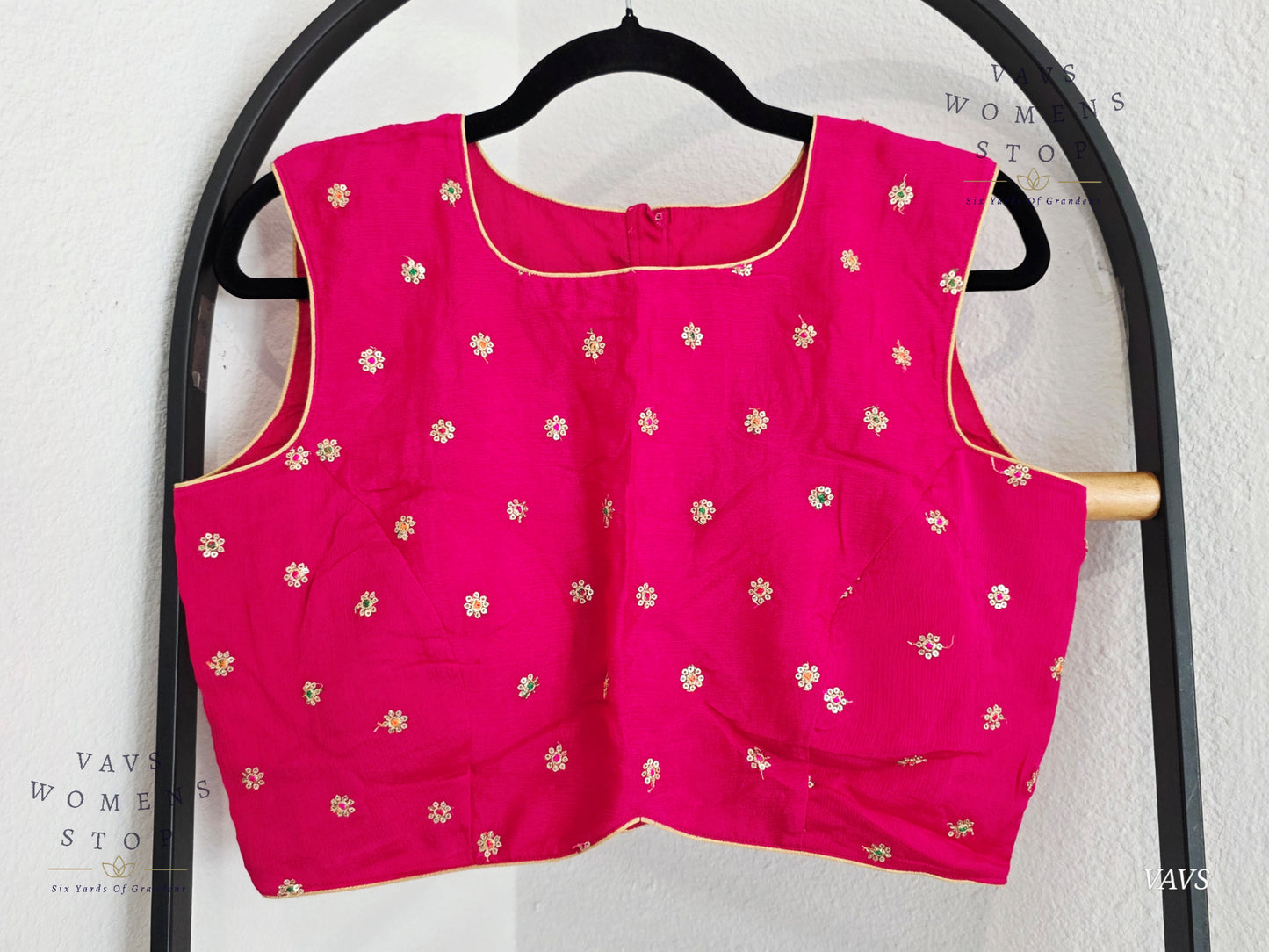 Pink Chinon Chiffon Sleeveless Stitched Blouse