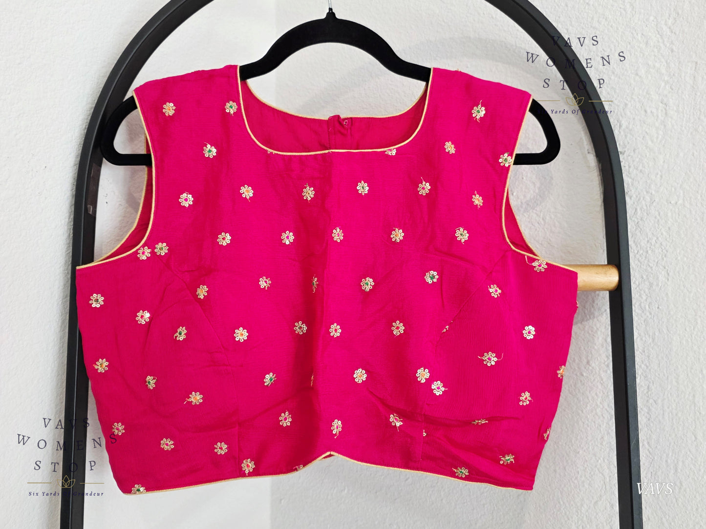 Pink Chinon Chiffon Sleeveless Stitched Blouse