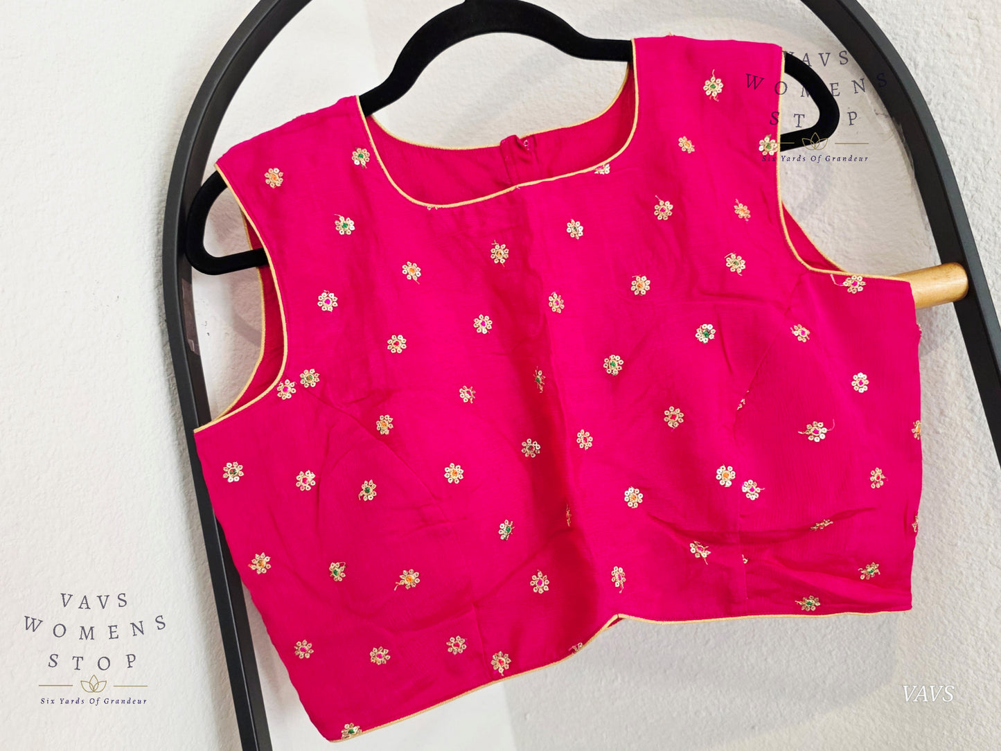 Pink Chinon Chiffon Sleeveless Stitched Blouse