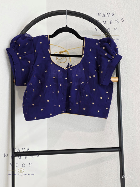 Blue Shade Short Puff Sleeves Blouse