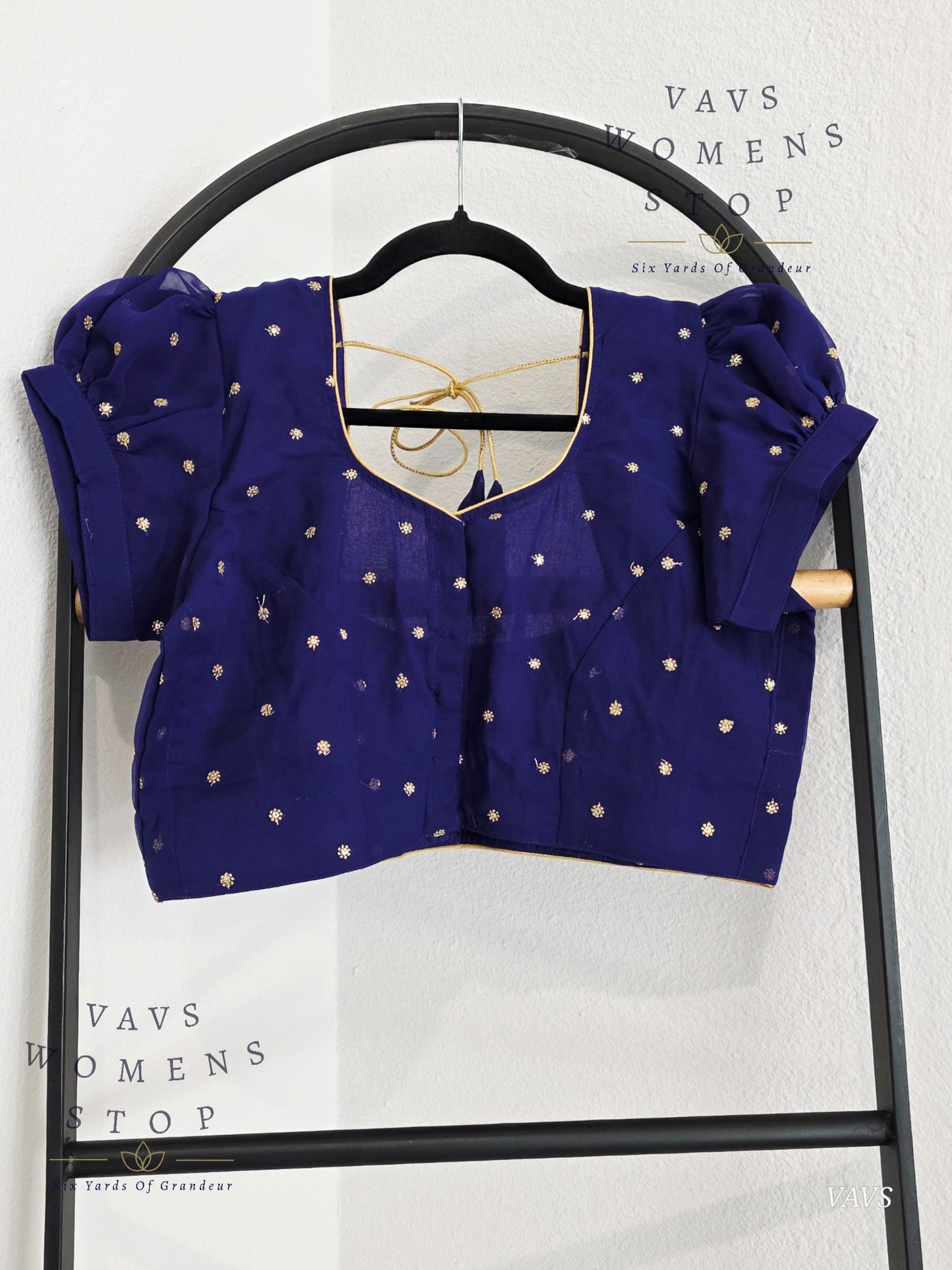 Blue Shade Short Puff Sleeves Blouse