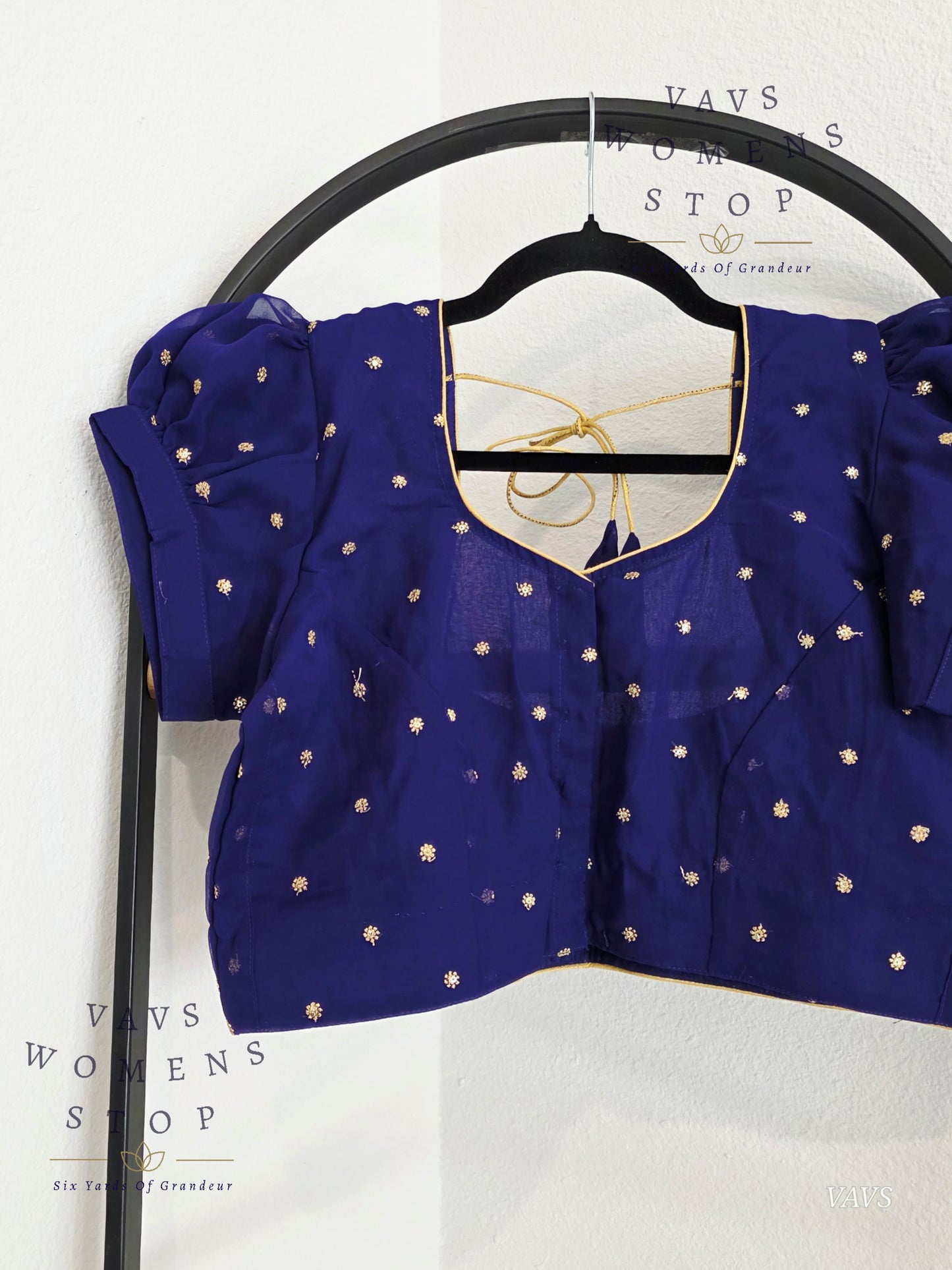 Blue Shade Short Puff Sleeves Blouse
