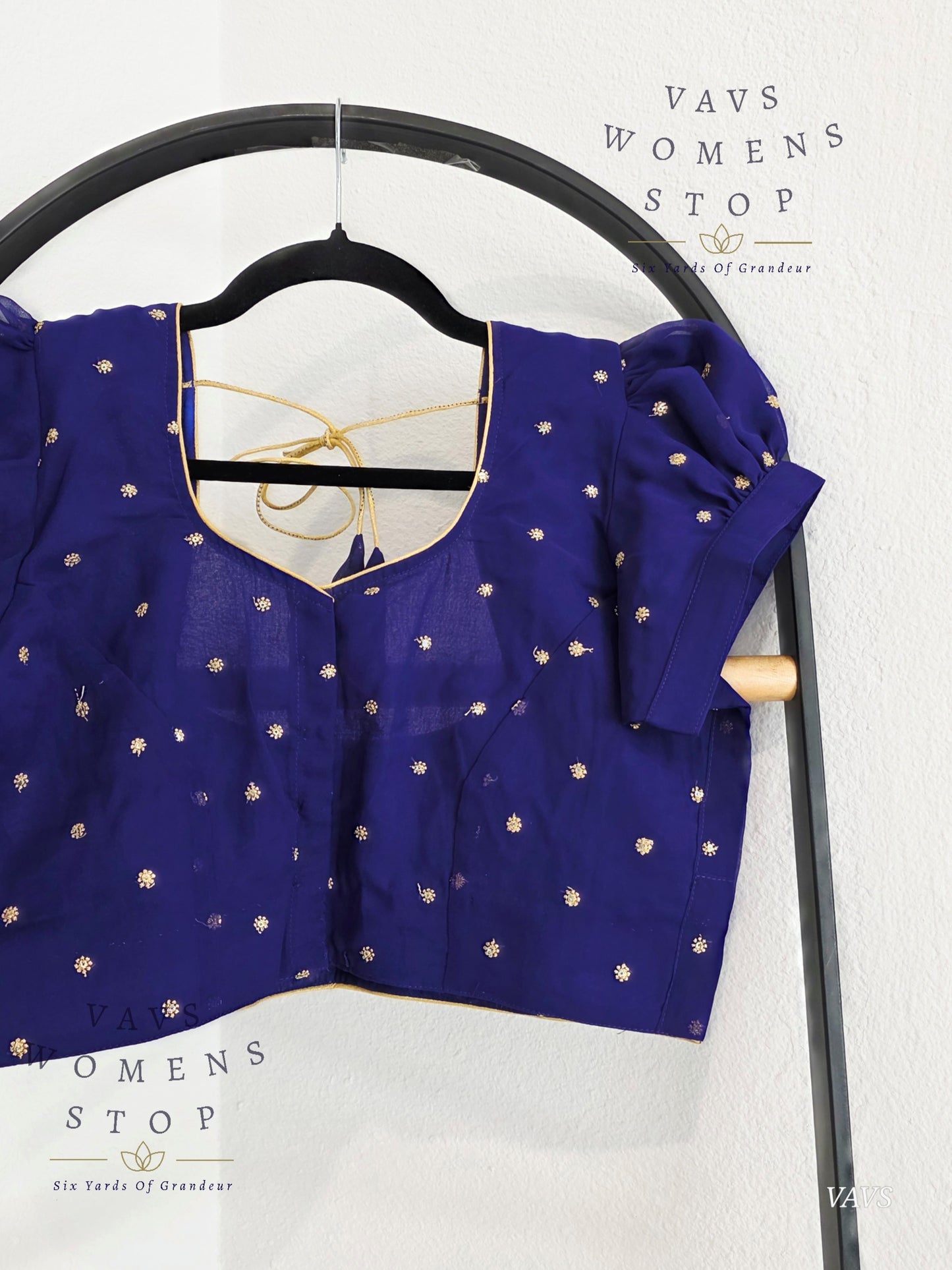 Blue Shade Short Puff Sleeves Blouse