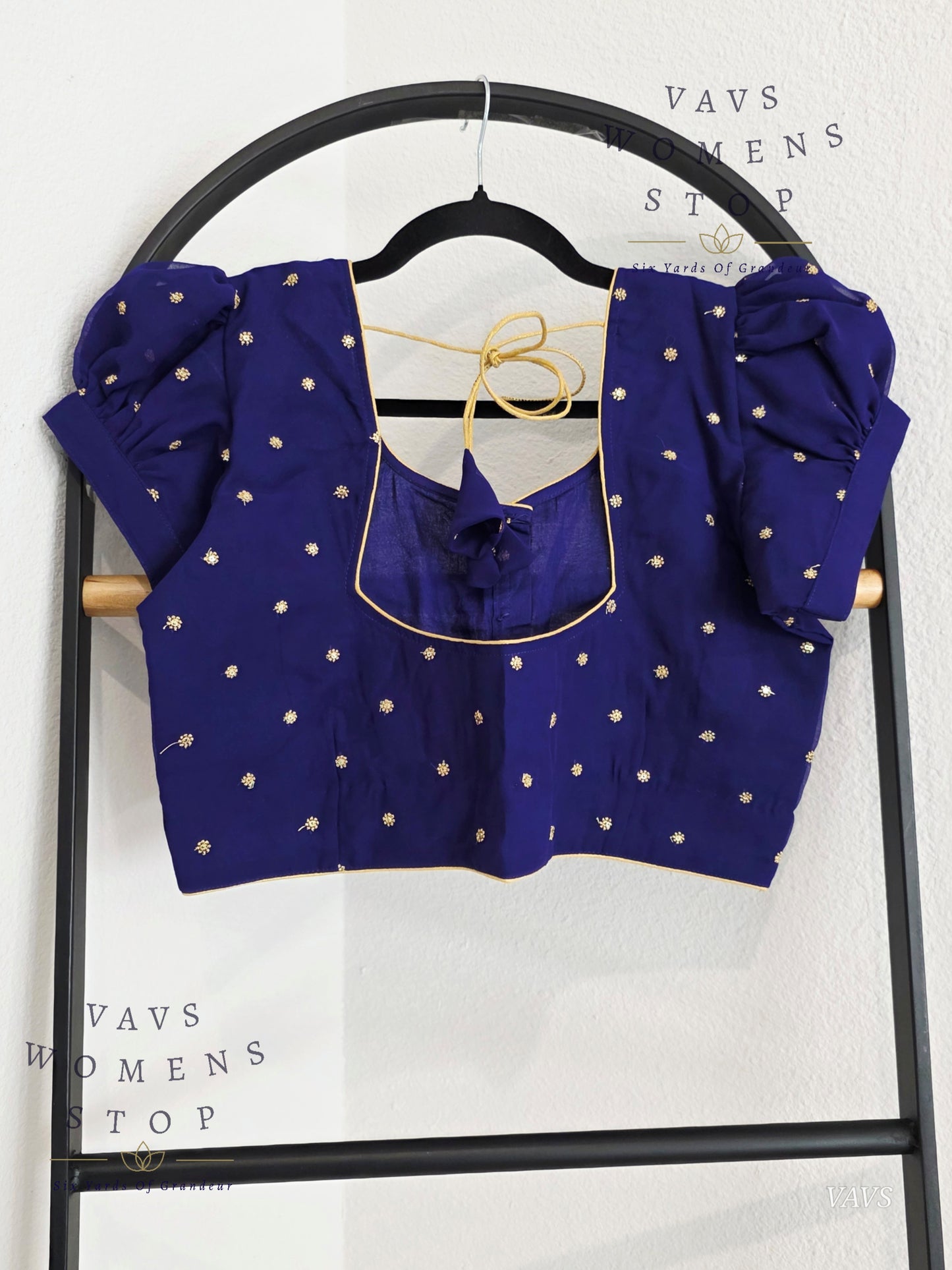 Blue Shade Short Puff Sleeves Blouse