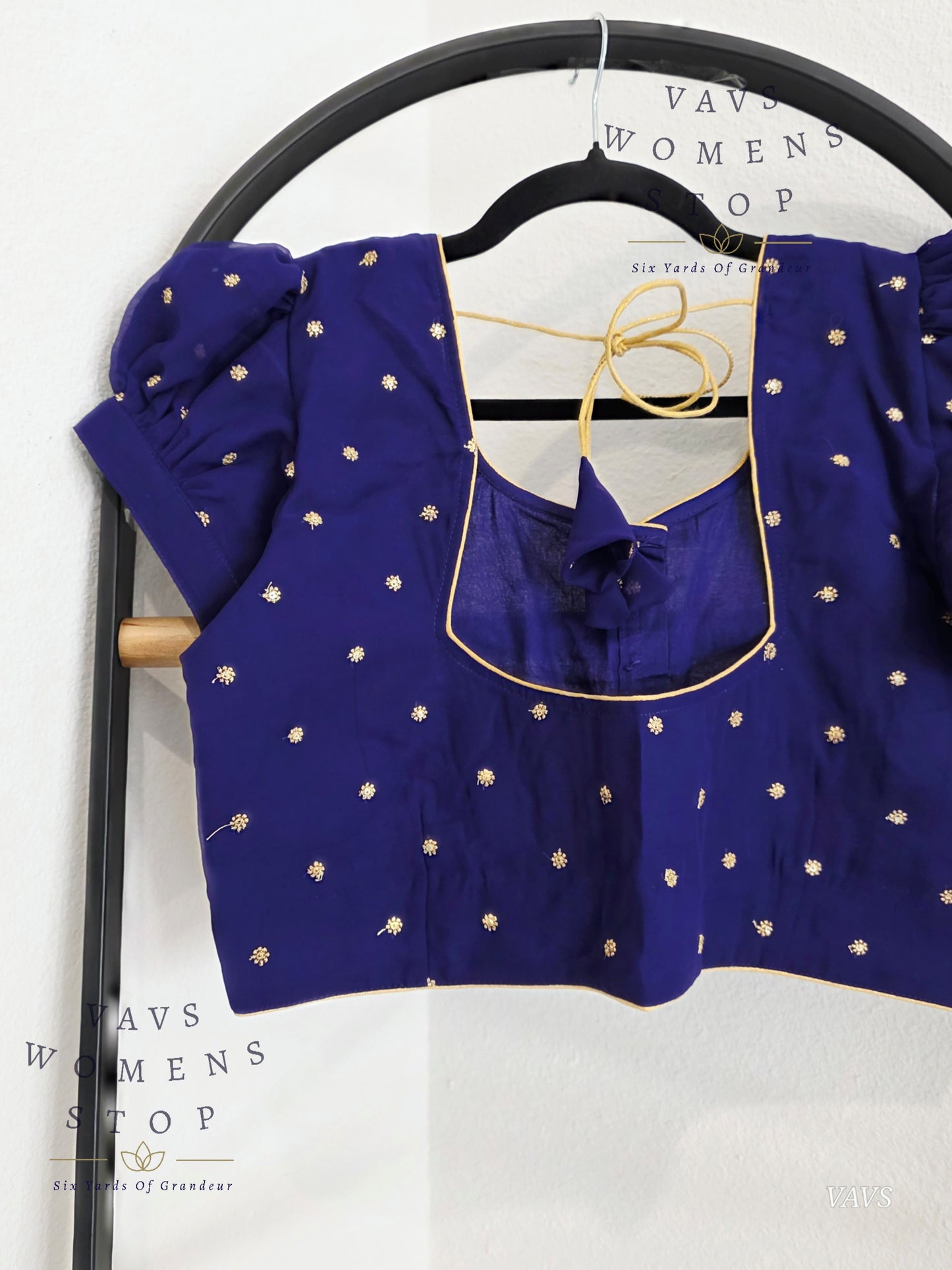 Blue Shade Short Puff Sleeves Blouse