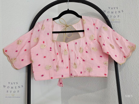 Baby Pink Shade Munga Crepe Silk Stitched Blouse