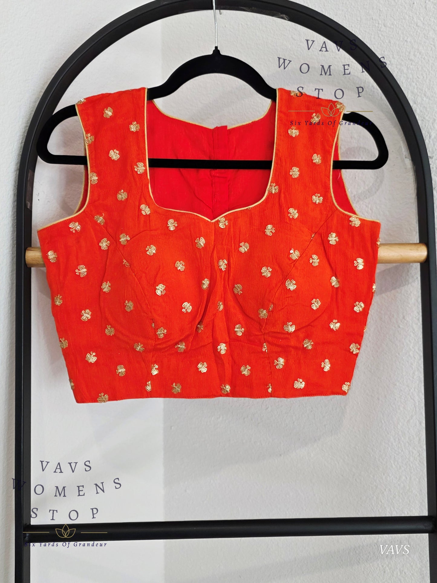 Orange Chinon Chiffon Sleeveless Stitched Blouse