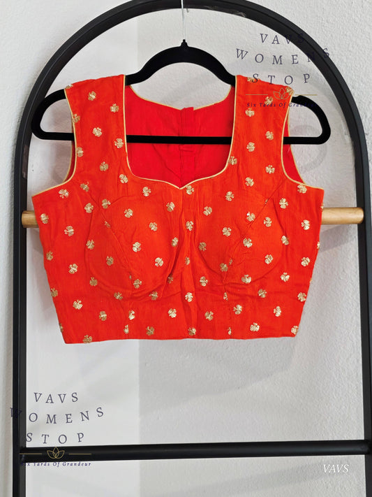 Orange Chinon Chiffon Sleeveless Stitched Blouse