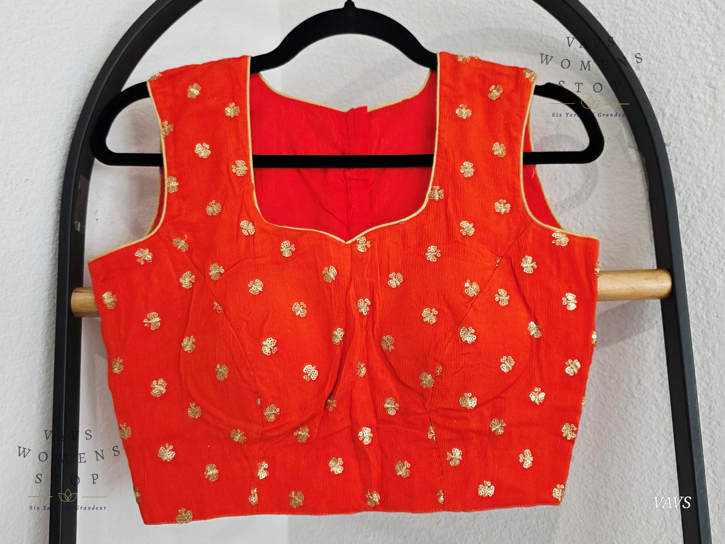 Orange Chinon Chiffon Sleeveless Stitched Blouse