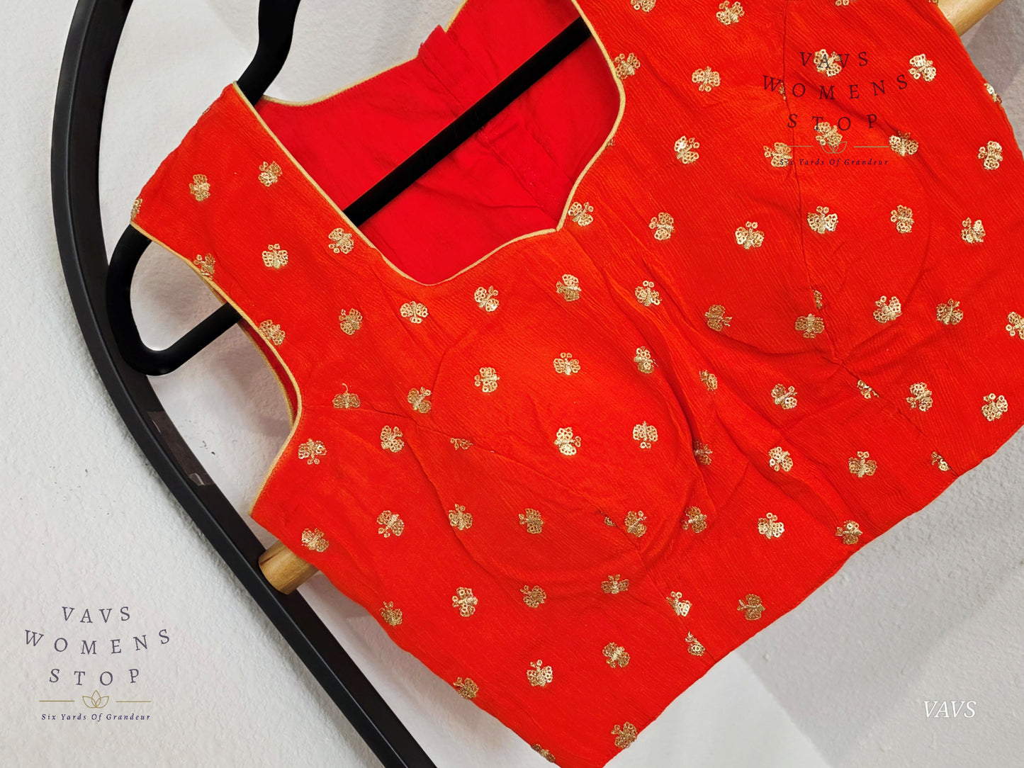 Orange Chinon Chiffon Sleeveless Stitched Blouse
