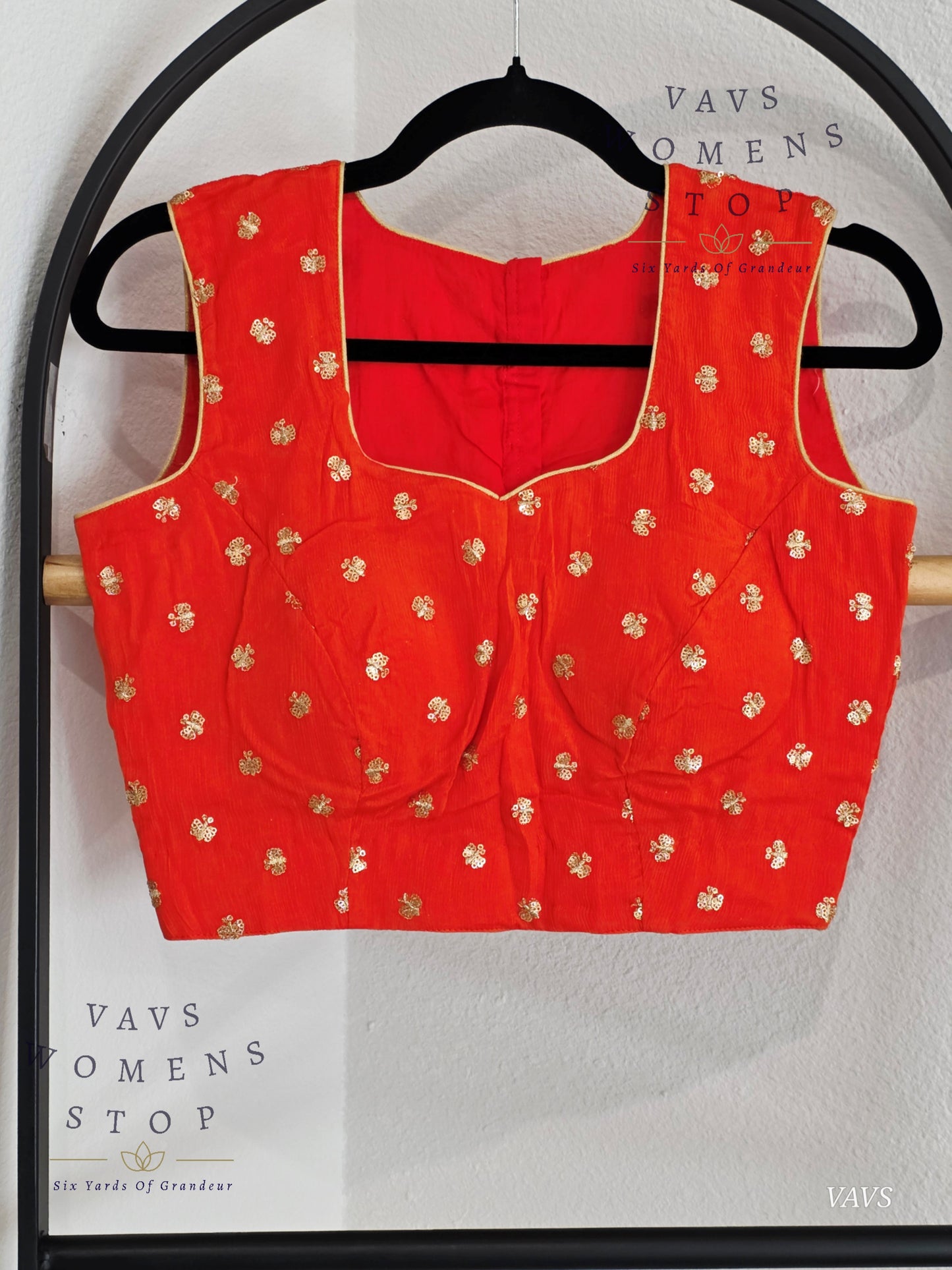 Orange Chinon Chiffon Sleeveless Stitched Blouse