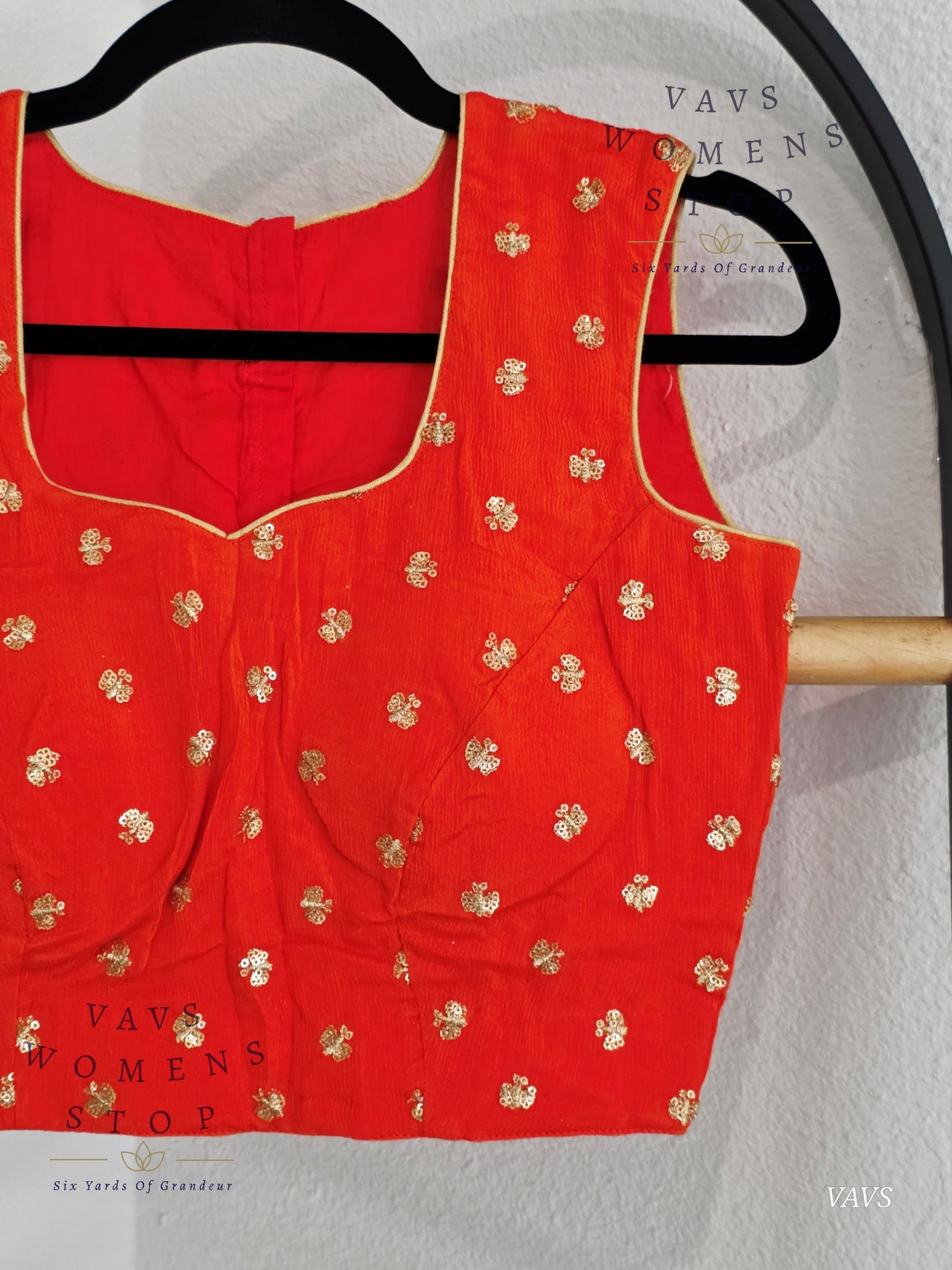 Orange Chinon Chiffon Sleeveless Stitched Blouse