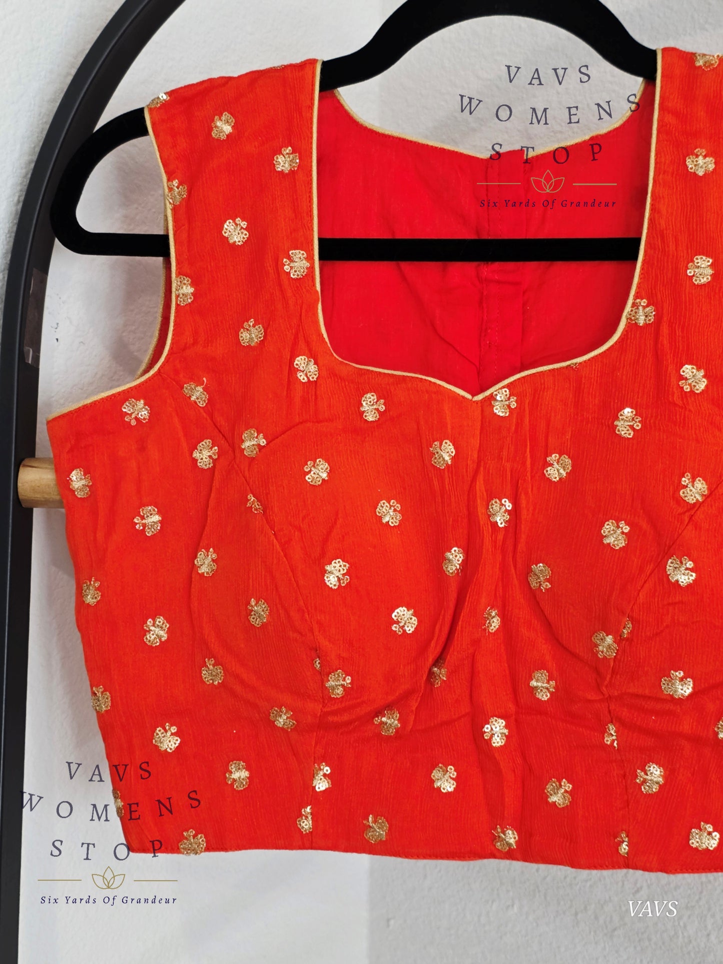 Orange Chinon Chiffon Sleeveless Stitched Blouse