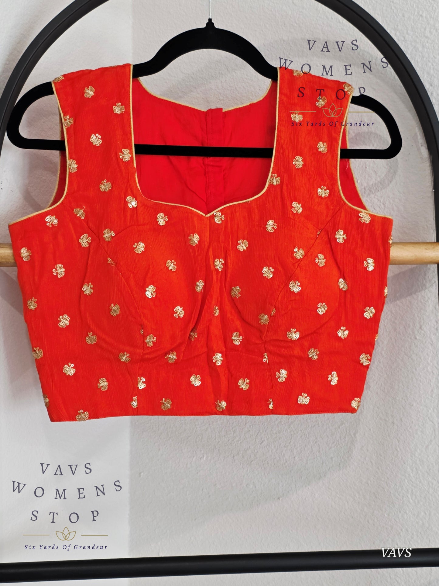 Orange Chinon Chiffon Sleeveless Stitched Blouse