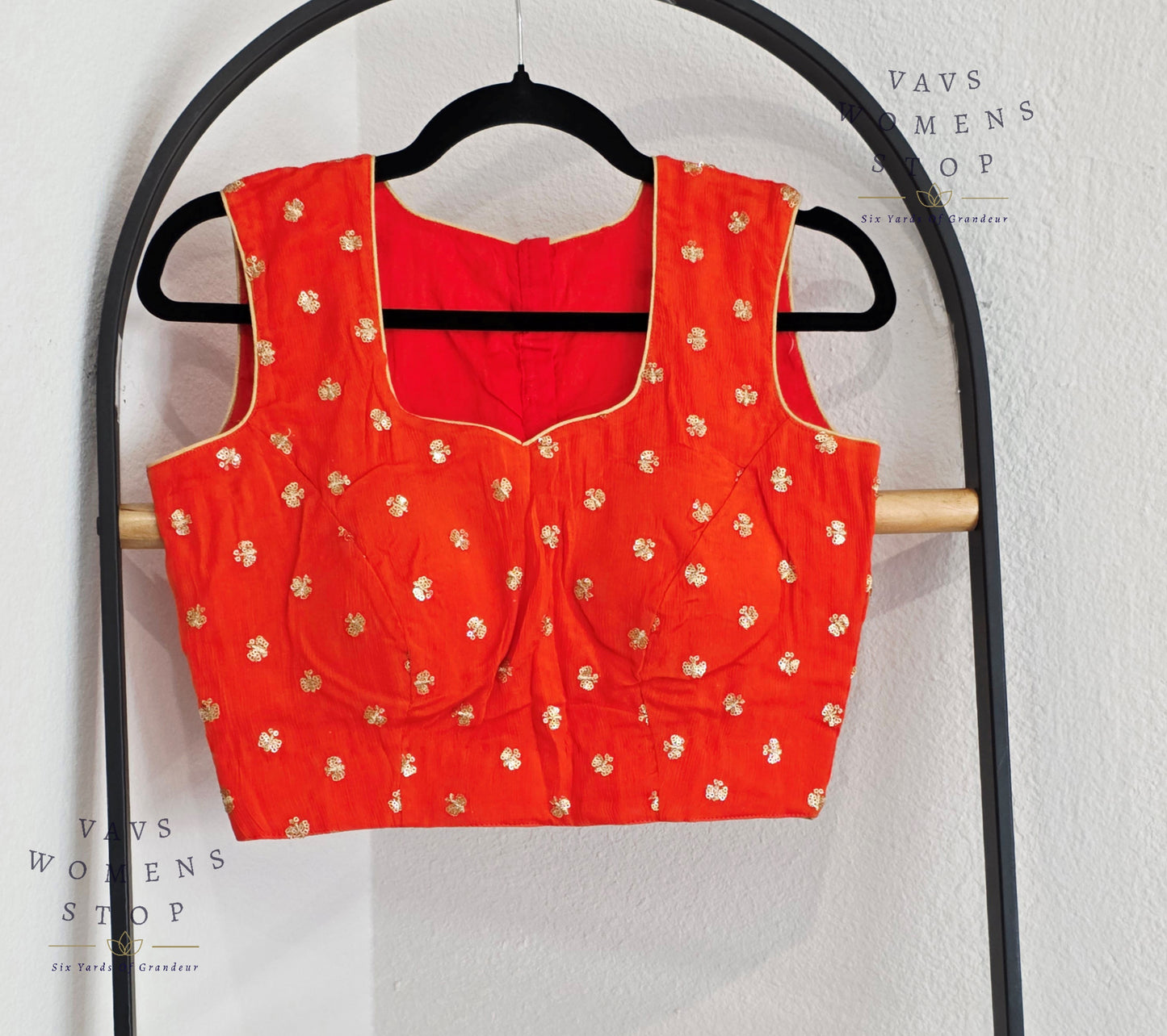 Orange Chinon Chiffon Sleeveless Stitched Blouse
