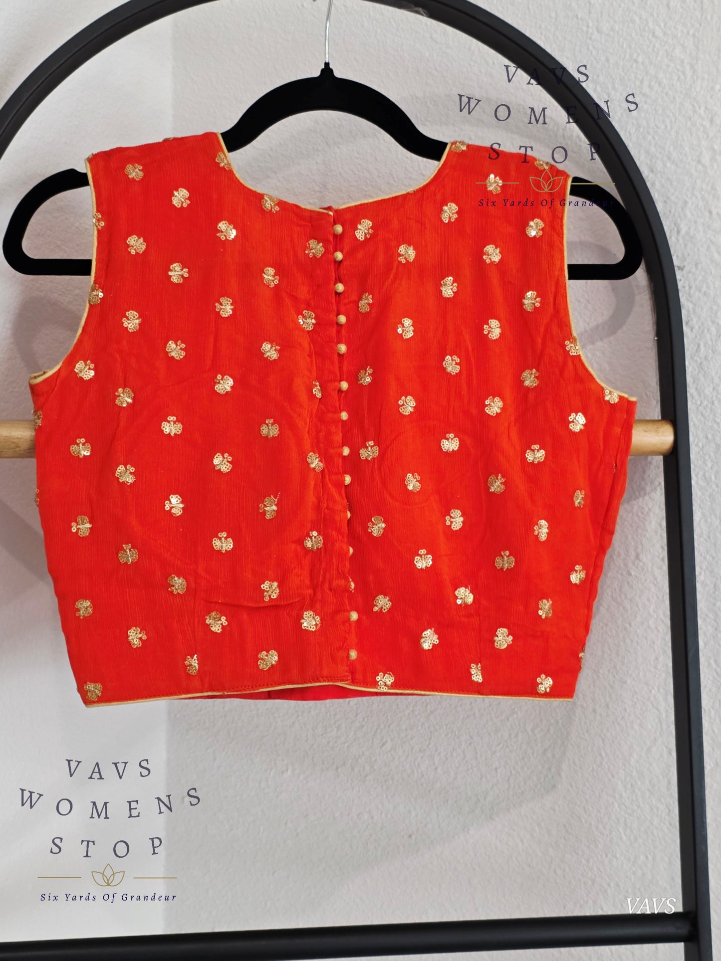 Orange Chinon Chiffon Sleeveless Stitched Blouse