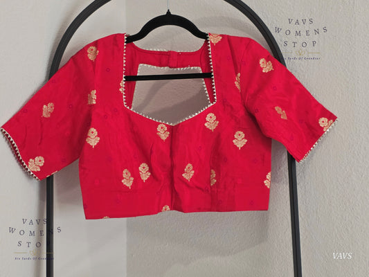 Light Red Shade Munga Crepe Silk Stitched Blouse