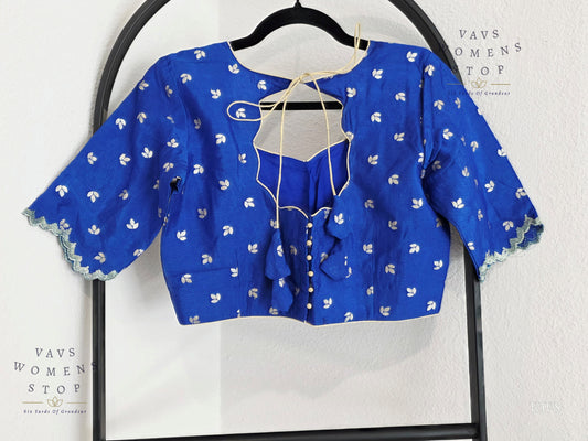 Blue  Munga Crepe Silk Stitched Blouse