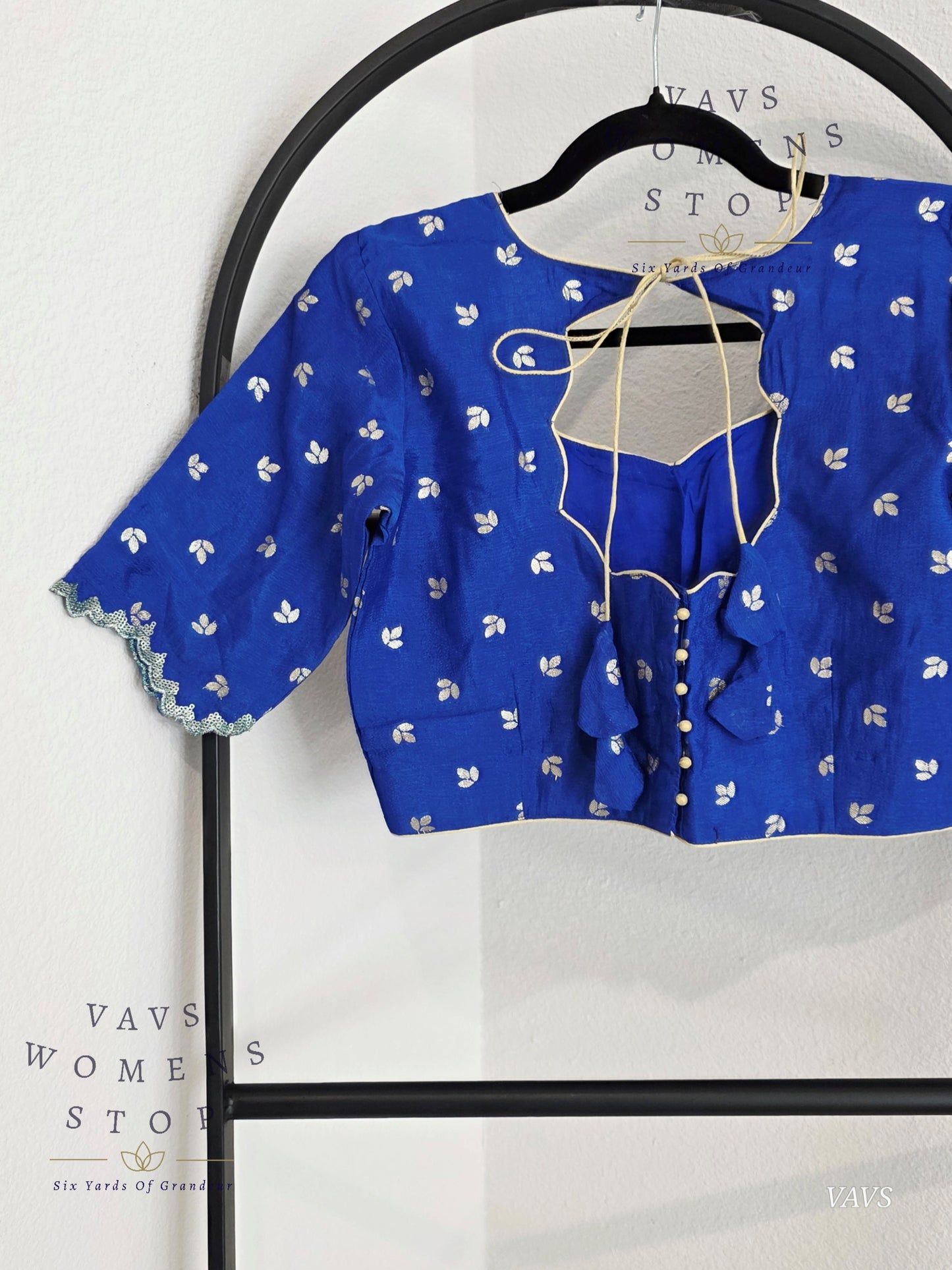 Blue  Munga Crepe Silk Stitched Blouse