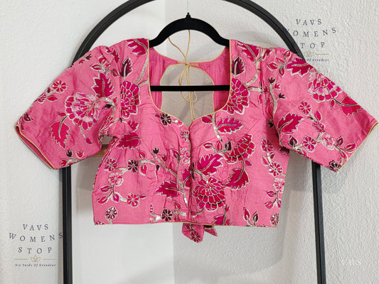 Pink Shade Soft Tussar Silk Floral Embroidered Stitched Blouse