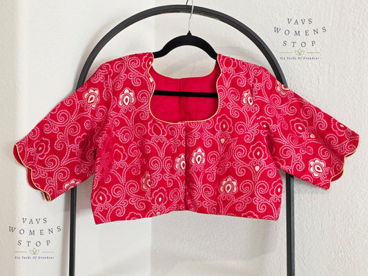 Red Bandhini Stitched Blouse
