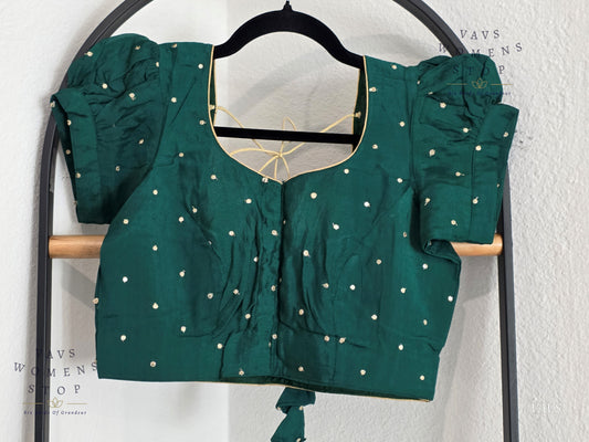 Green Shade Short Puff Sleeves Blouse