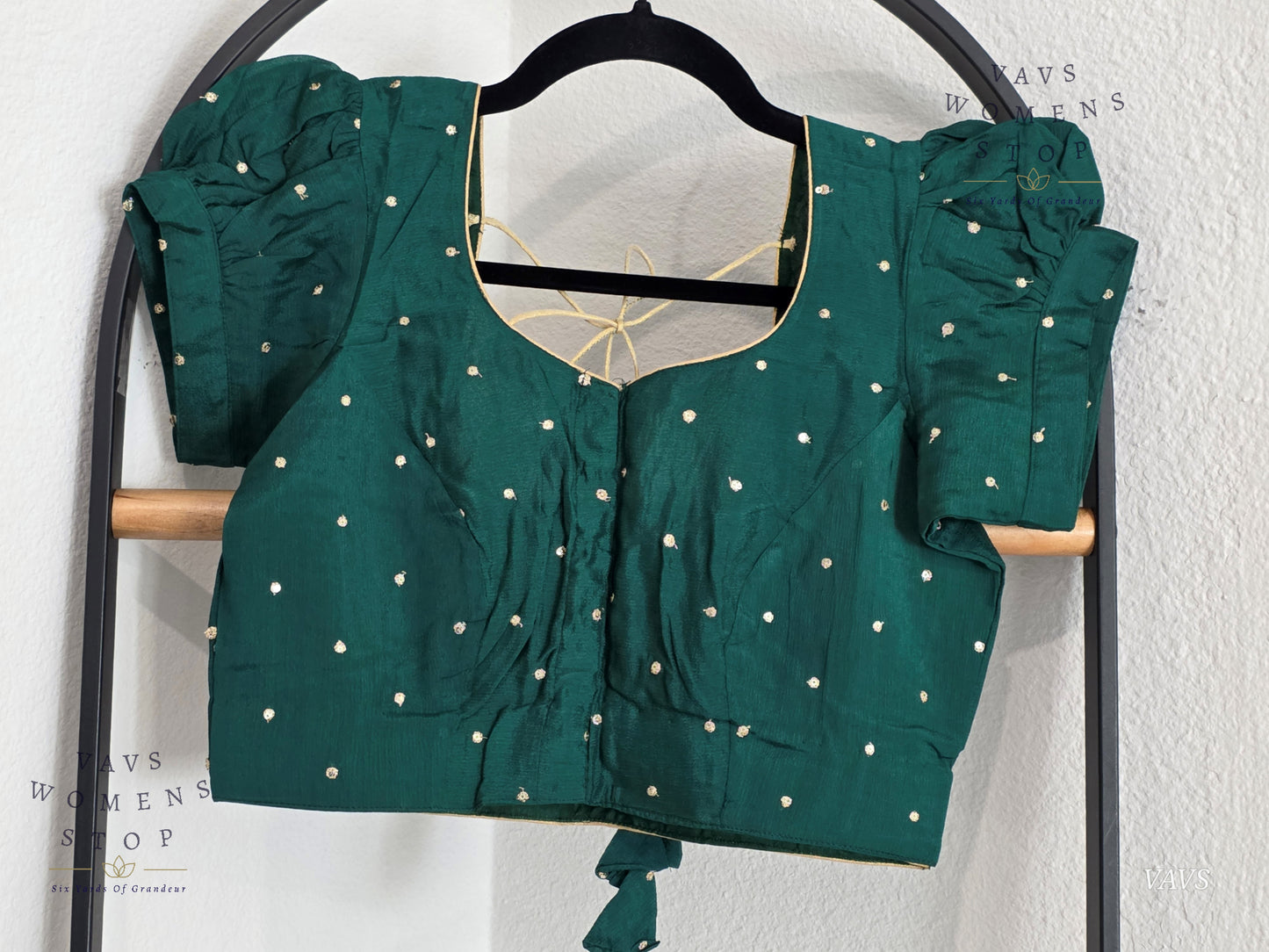 Green Shade Short Puff Sleeves Blouse