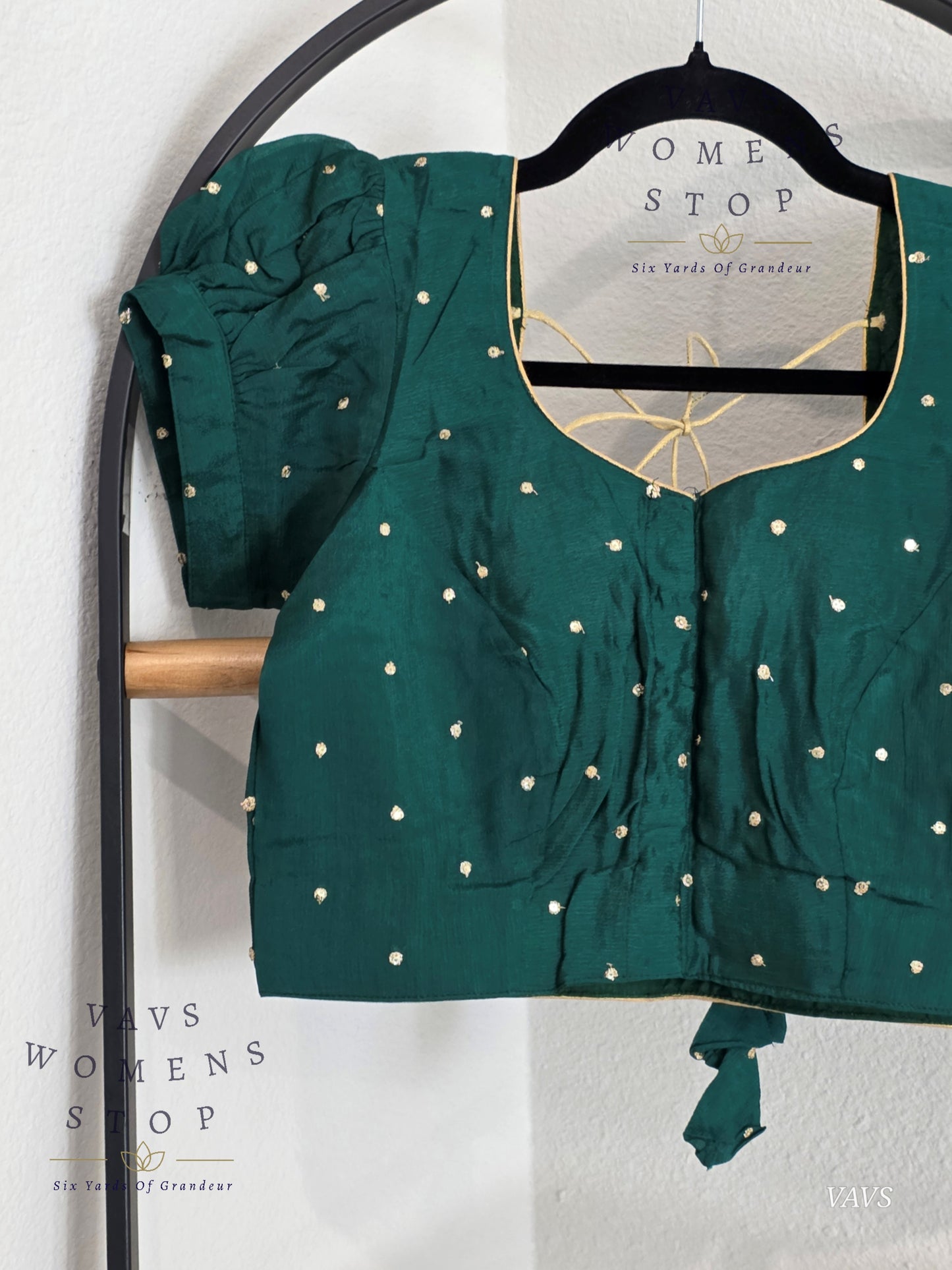 Green Shade Short Puff Sleeves Blouse