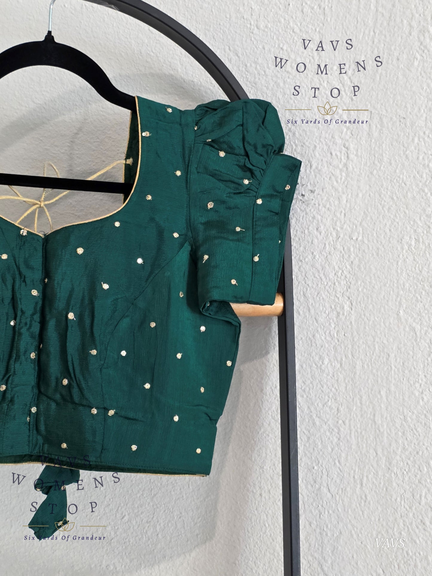 Green Shade Short Puff Sleeves Blouse