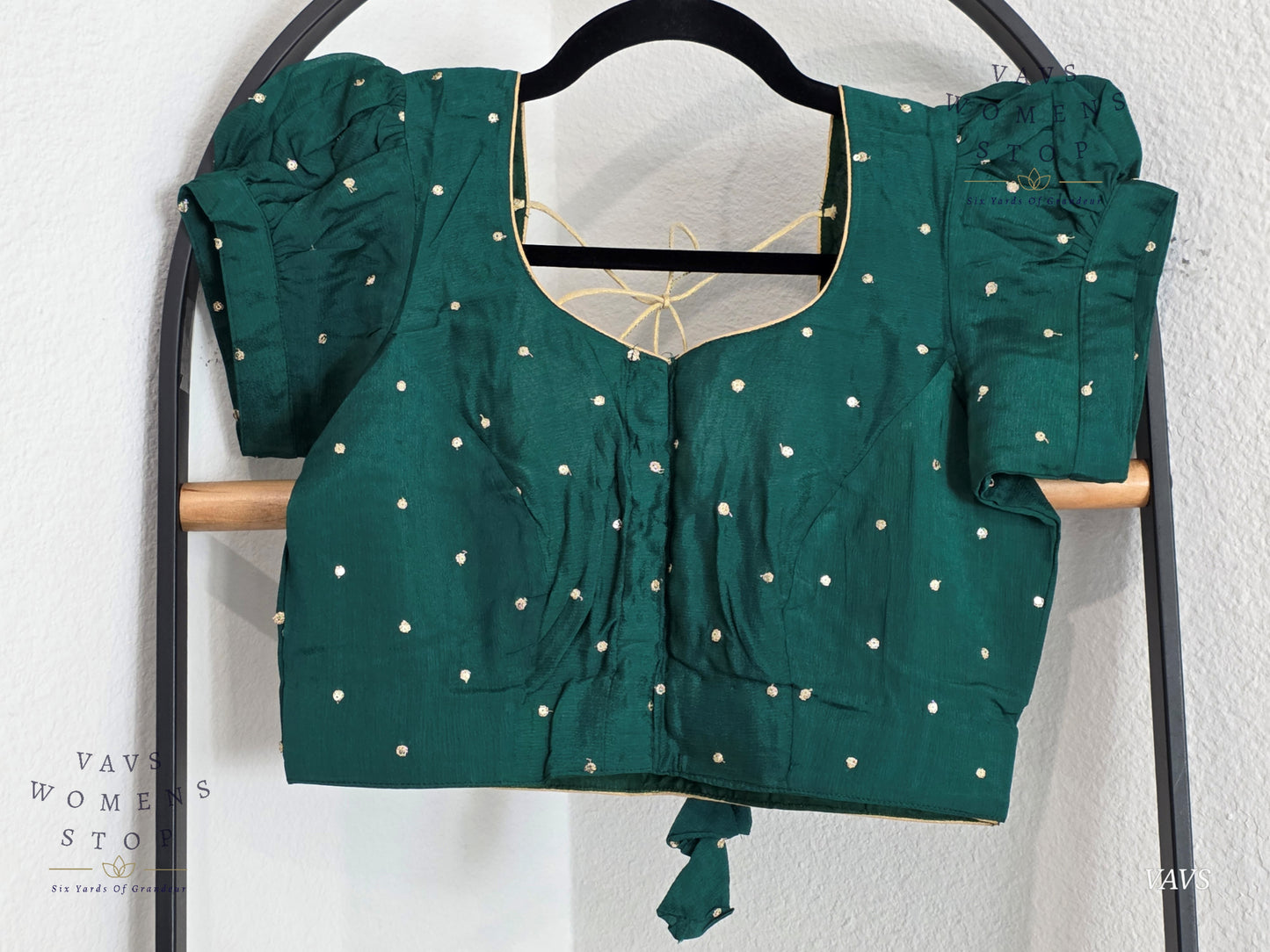 Green Shade Short Puff Sleeves Blouse