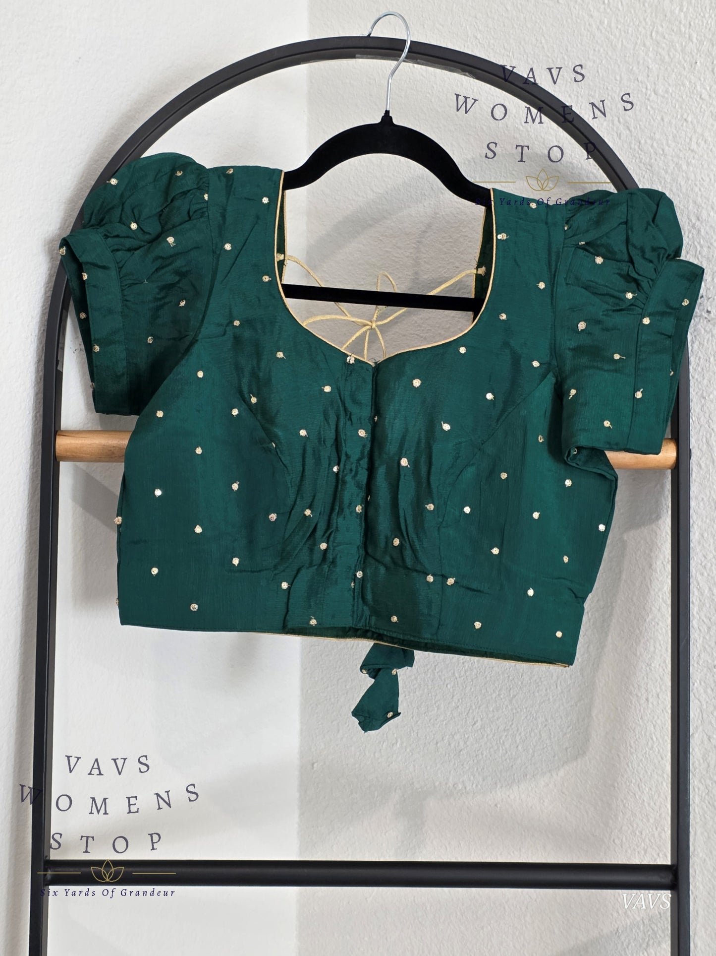 Green Shade Short Puff Sleeves Blouse