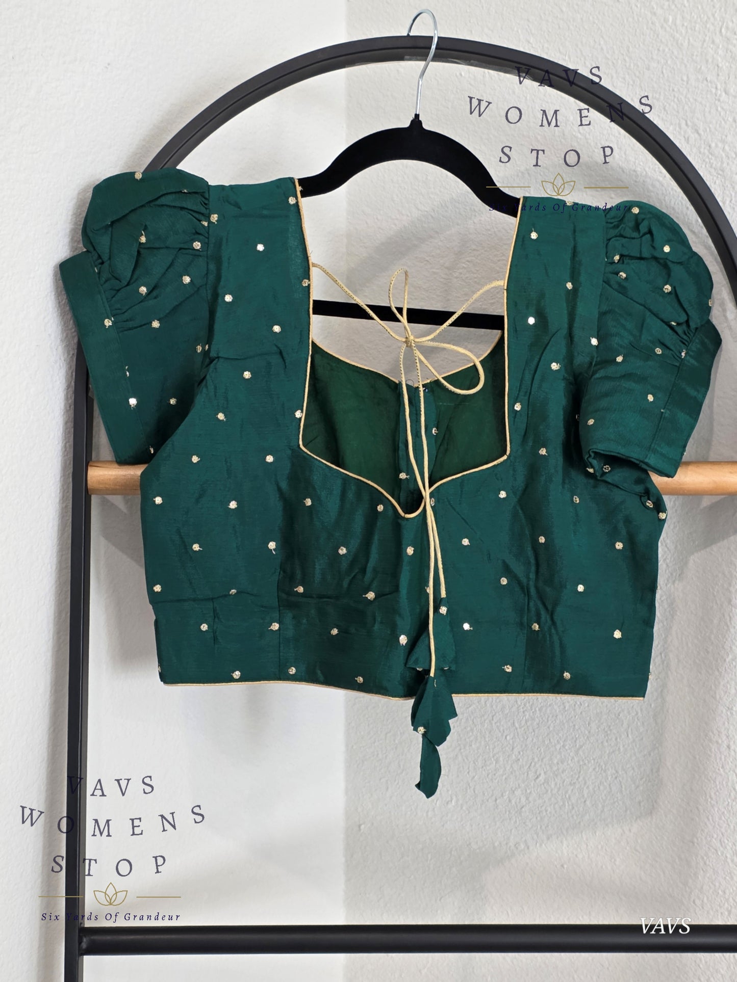 Green Shade Short Puff Sleeves Blouse