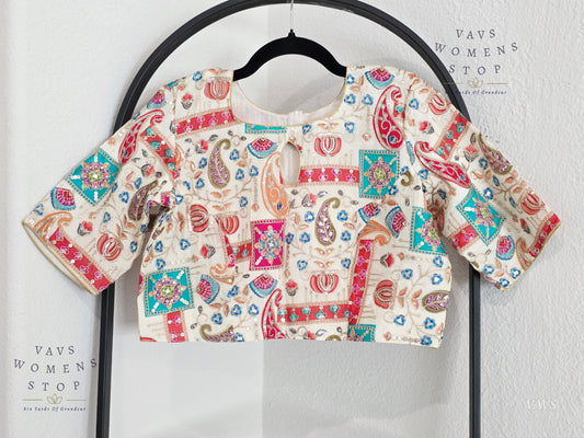 All-Over Floral Paisley Embroidered Soft Crepe Chinon Silk Sequin Work Stitched Blouse