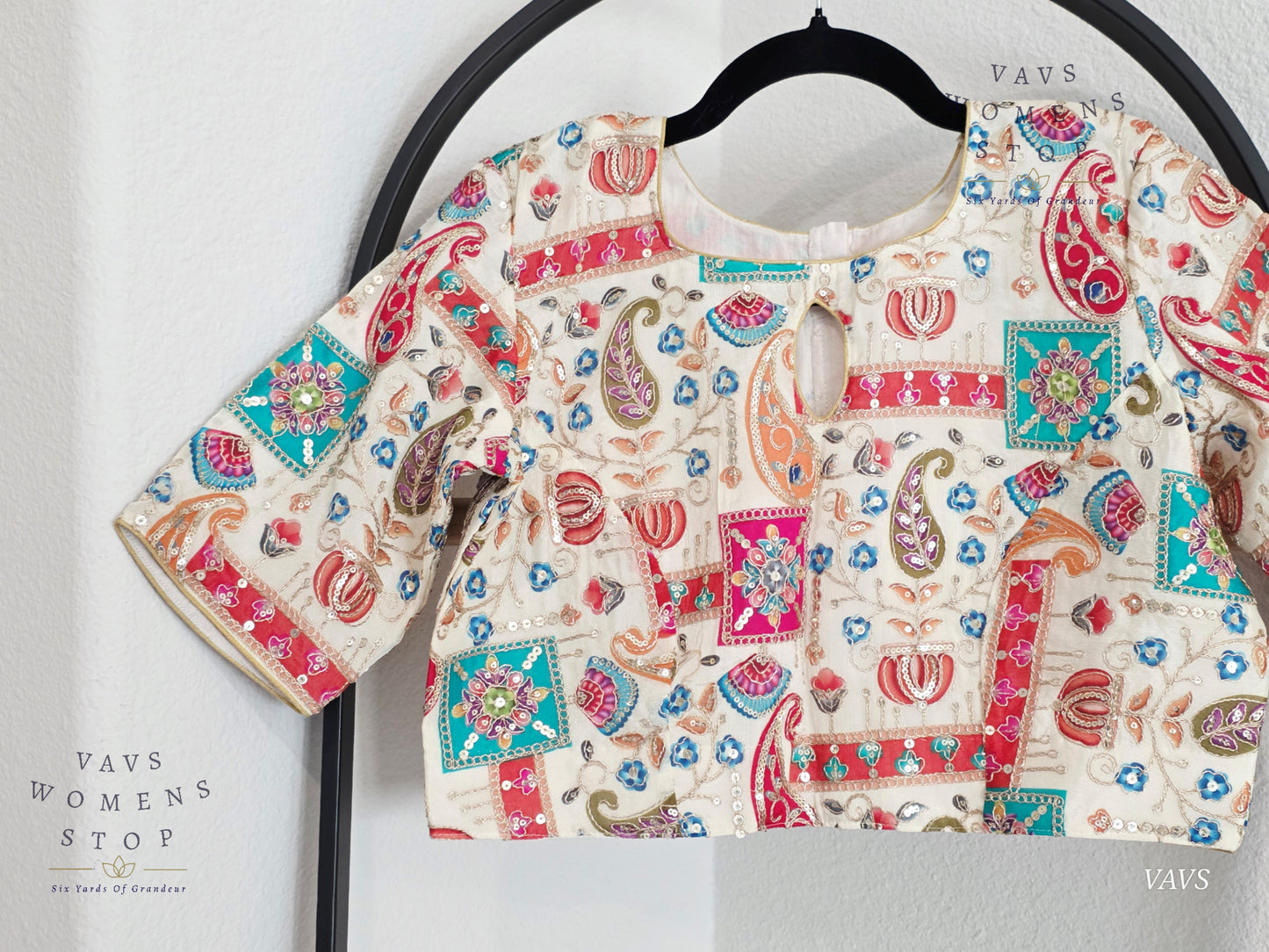 All-Over Floral Paisley Embroidered Soft Crepe Chinon Silk Sequin Work Stitched Blouse