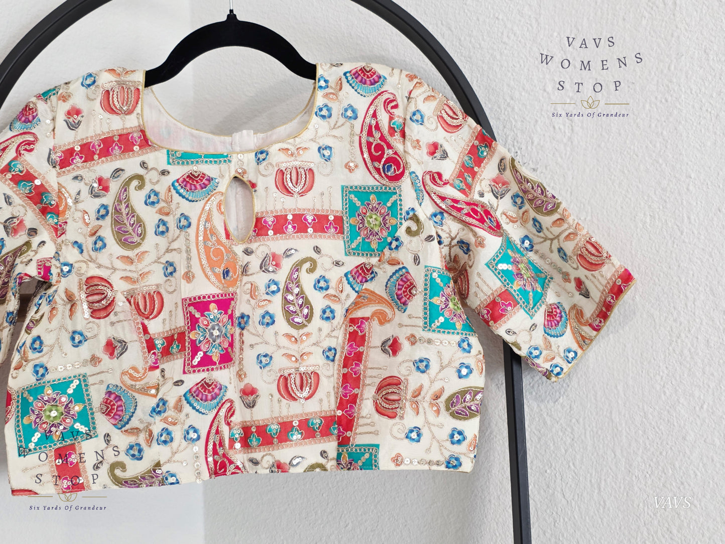 All-Over Floral Paisley Embroidered Soft Crepe Chinon Silk Sequin Work Stitched Blouse