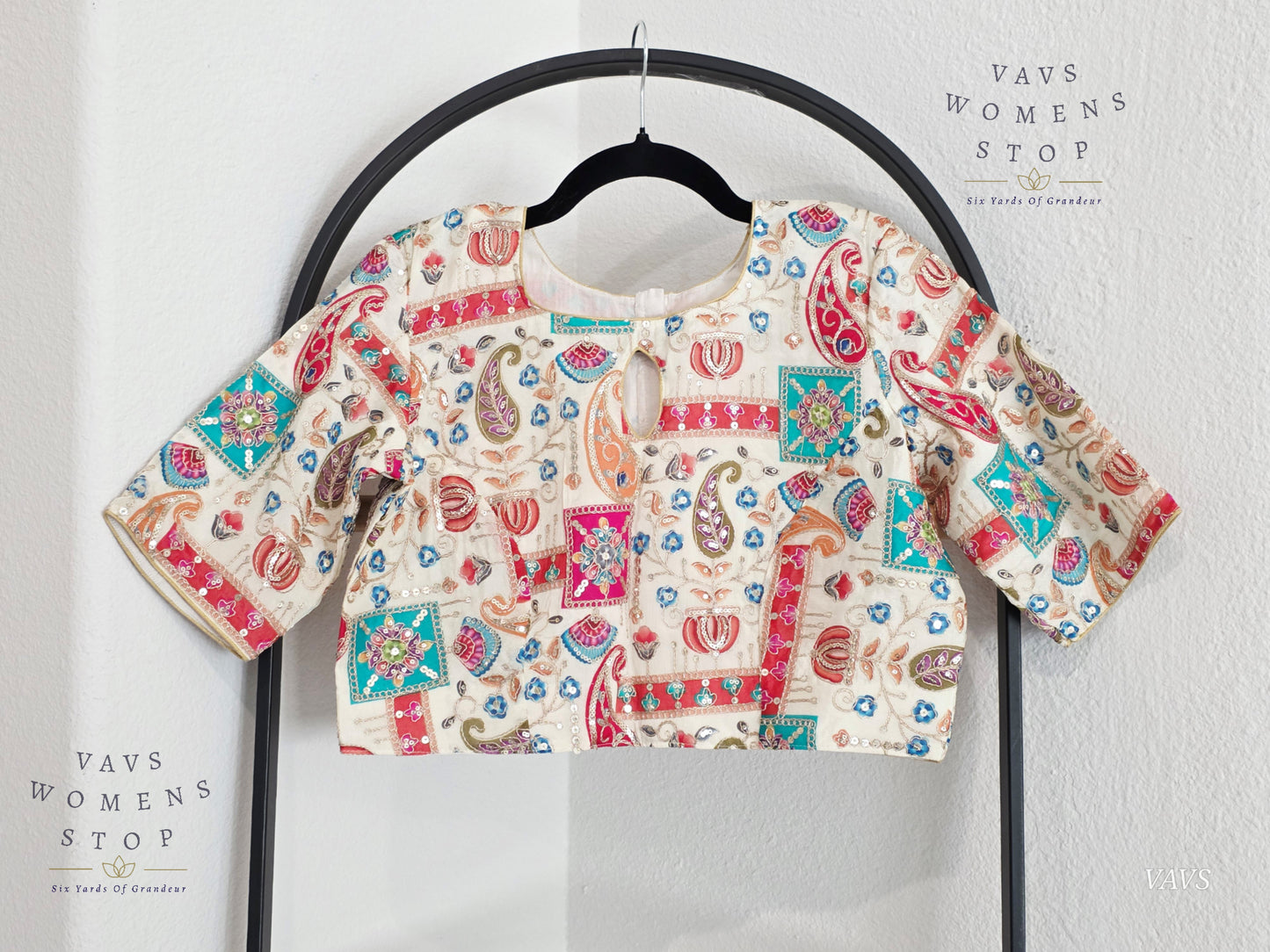 All-Over Floral Paisley Embroidered Soft Crepe Chinon Silk Sequin Work Stitched Blouse