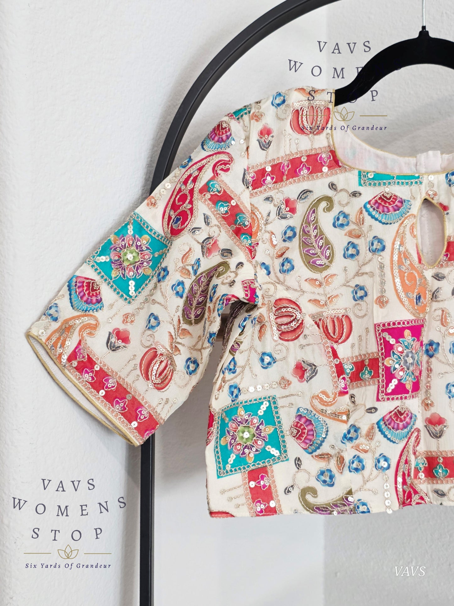 All-Over Floral Paisley Embroidered Soft Crepe Chinon Silk Sequin Work Stitched Blouse