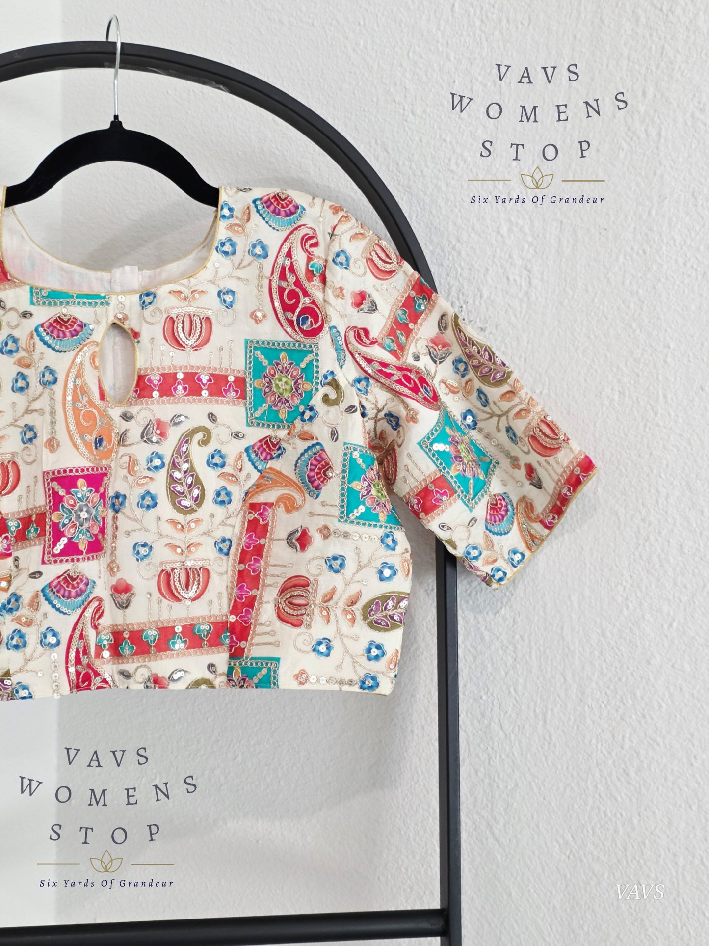 All-Over Floral Paisley Embroidered Soft Crepe Chinon Silk Sequin Work Stitched Blouse