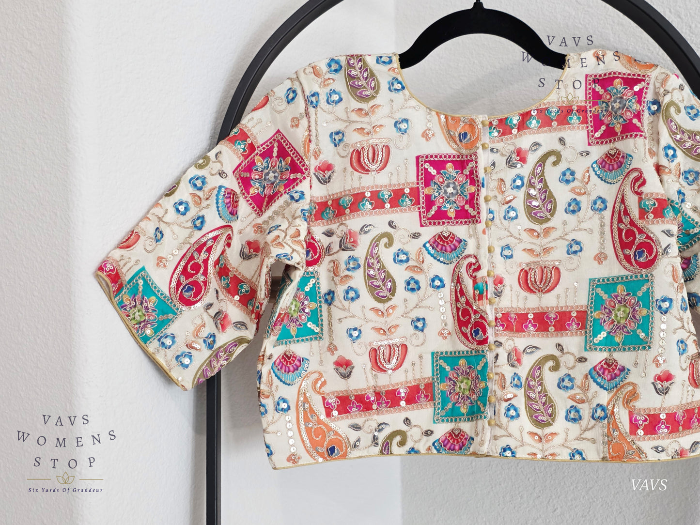 All-Over Floral Paisley Embroidered Soft Crepe Chinon Silk Sequin Work Stitched Blouse